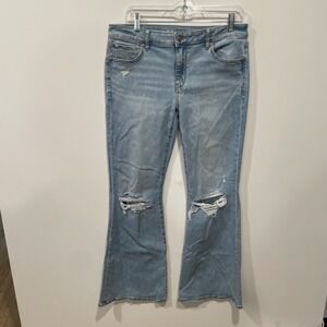 American Eagle Low Rise Flare Jeans Womens 10 Reg Distressed Next Level Stretch